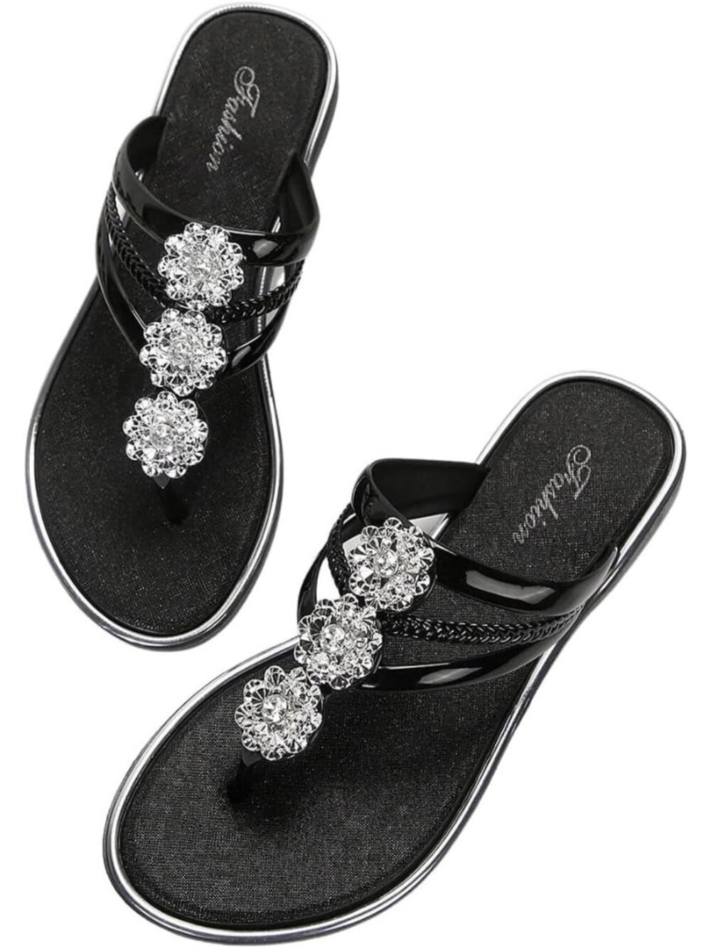 Women's Black Flat Sandals Flip Flop Sandals Summer Slip on Dressy Thong Sandal